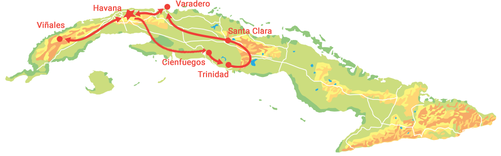 Mapa de viajes a Cuba