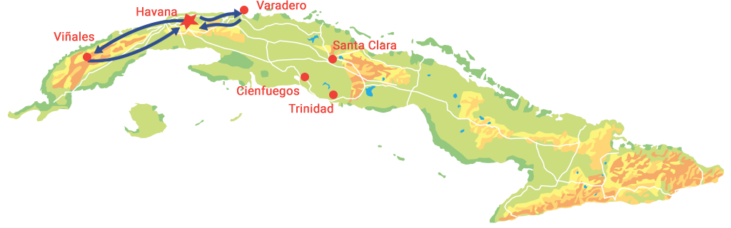mapa viaje a cuba grupo Aventura a la cubana